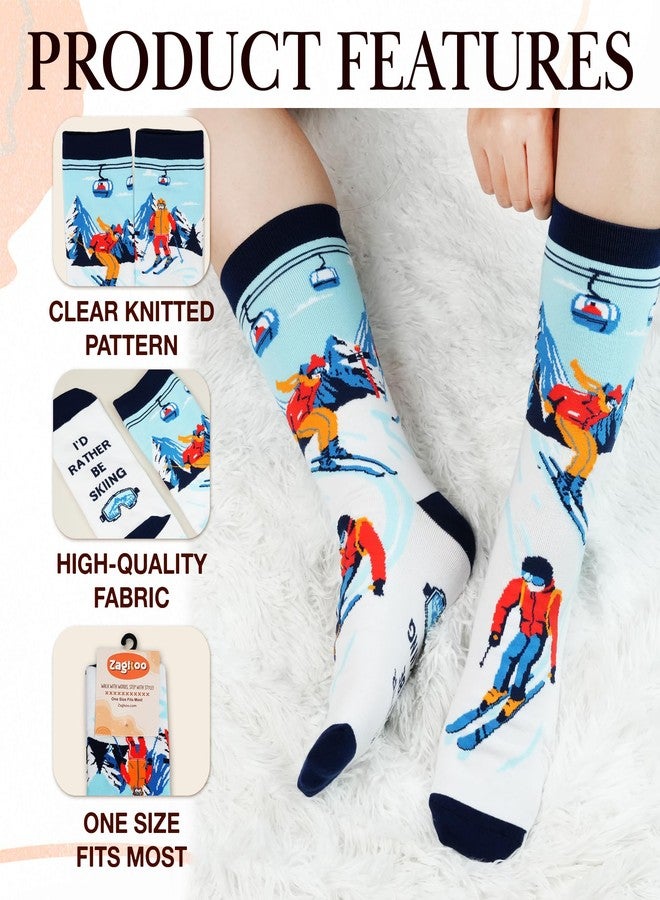 ZAGKOO Ski Gifts for Men, Women, Ski Lovers, Skiers - Skiing Gifts, Christmas Stocking Stuffers, Accessories for Him, Her, Girls, Teens - Funny Outdoor Master I'd Rather Be Snow Skiing Theme Socks - Image 3